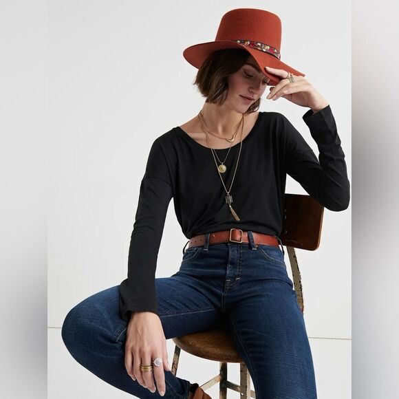 Lucky Brand Black Cotton Blend Long Sleeve Tee Shirt Size Medium - Picture 1 of 5